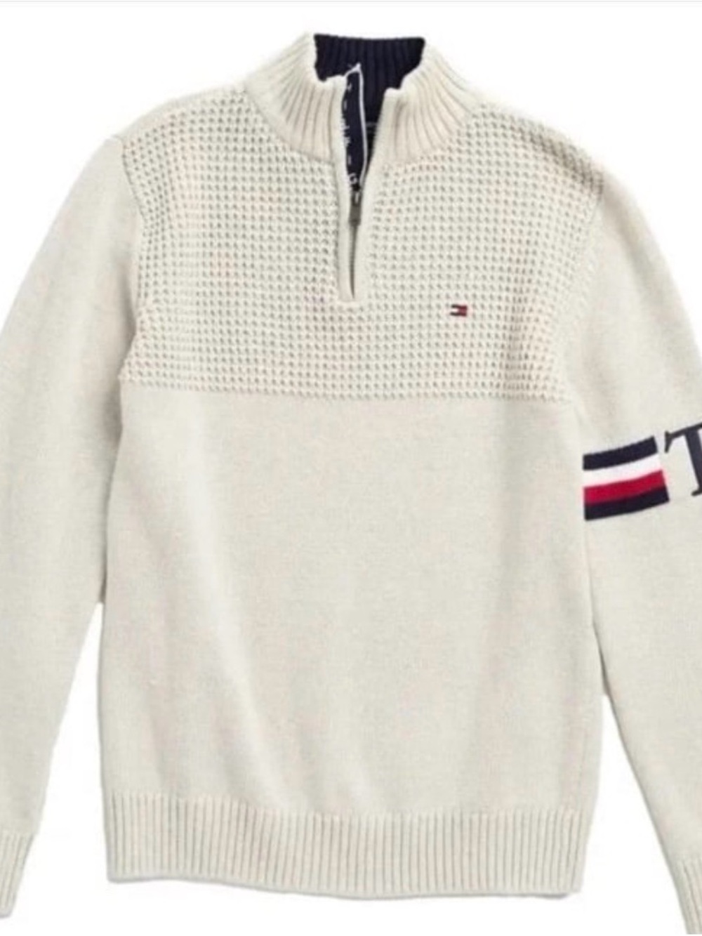 Tommy Hilfiger Boy’s/ Men’s Cream Half-Zip Knit Sweater